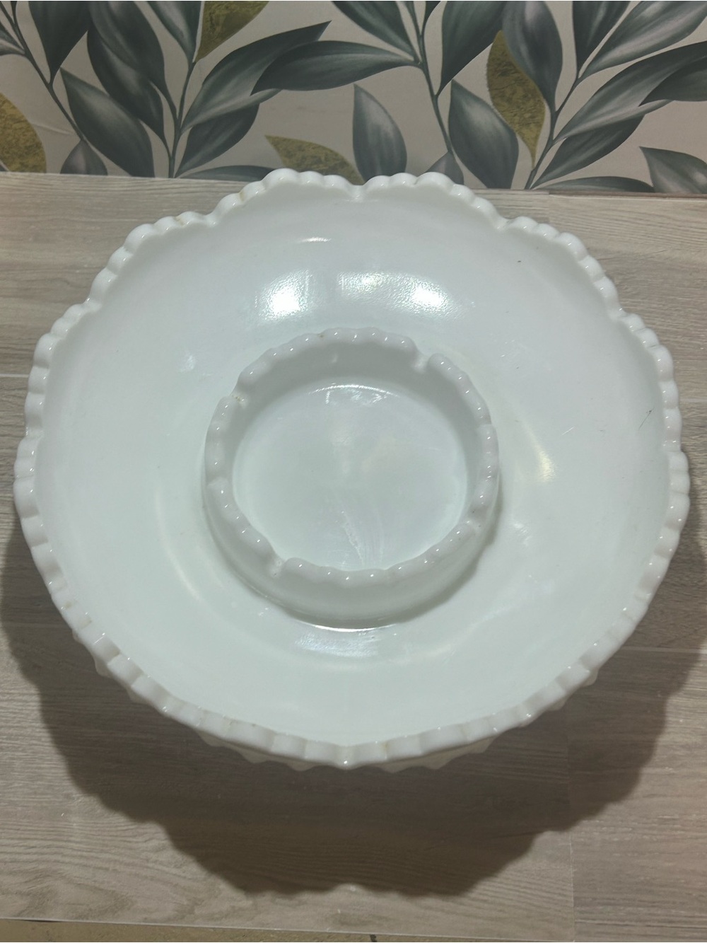 Vintage Fenton Hobnail Milk Glass Chip & Dip Bowl - Picture 4 of 8
